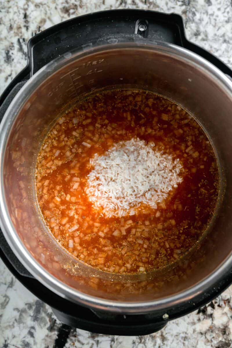 long grain white rice added to the insert of the instant pot