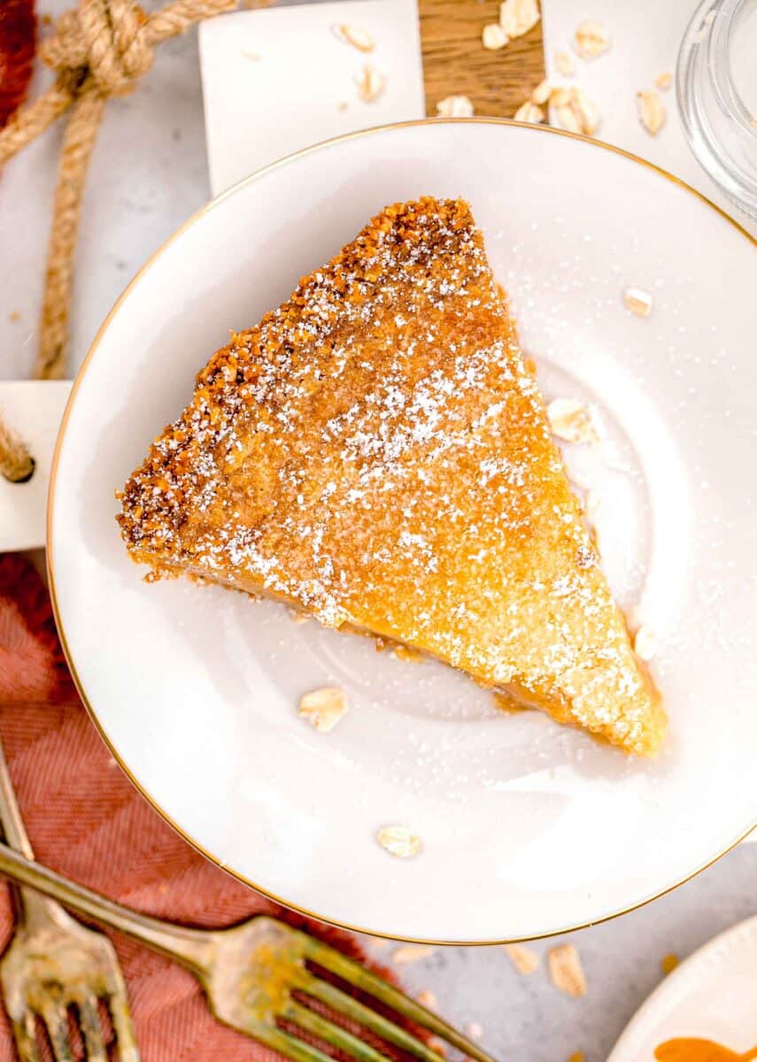 a piece of crack pie is presented on a white plate