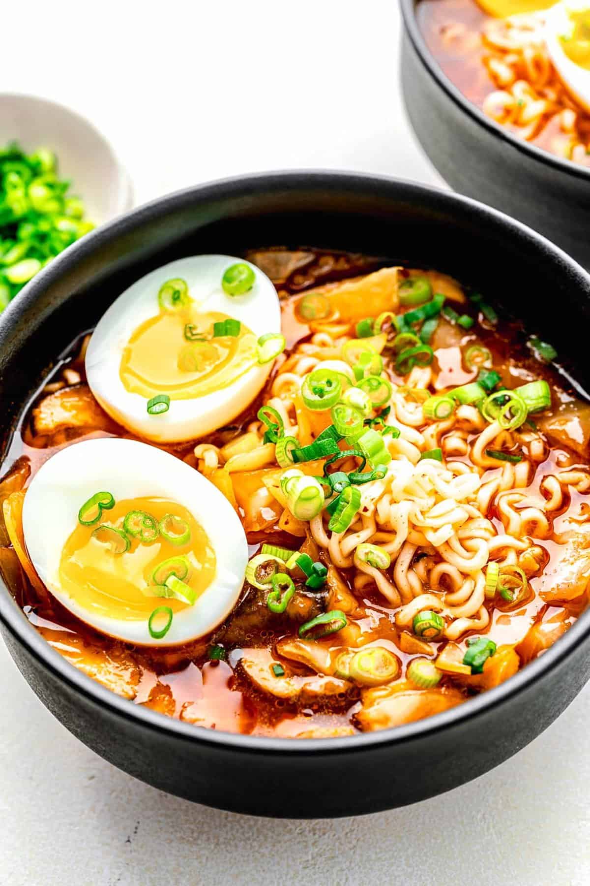 Kimchi ramen served in a bowl.