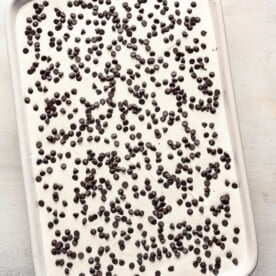 mini chocolate chips sprinkled on top of whipped cream mixture