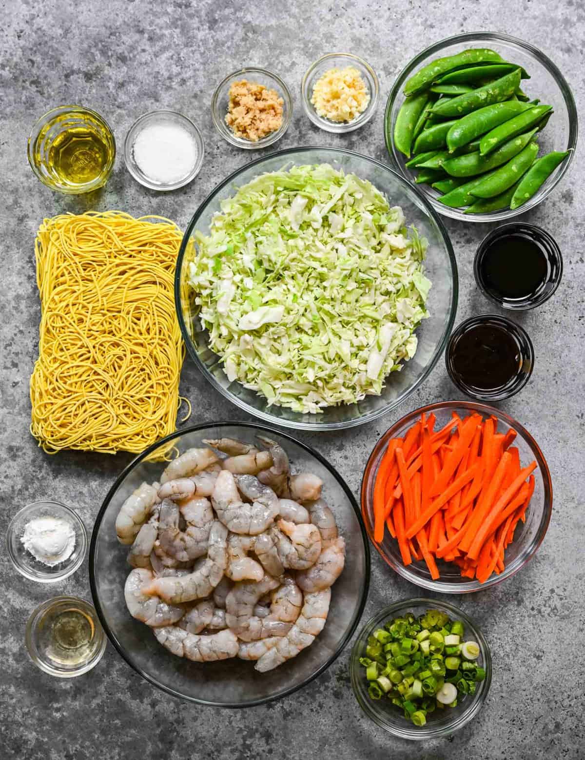 Ingredients fr shrimp chow mein.