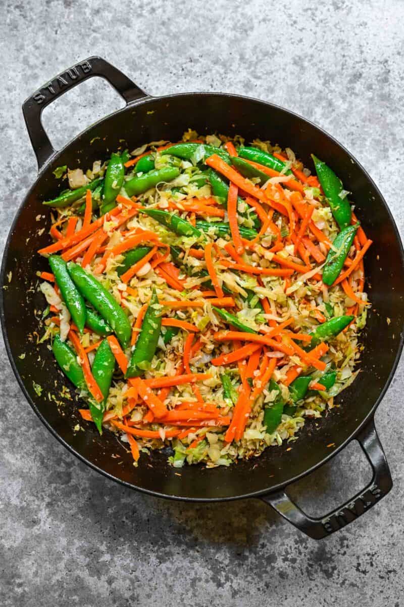 Sautéing veggies for chow mein.