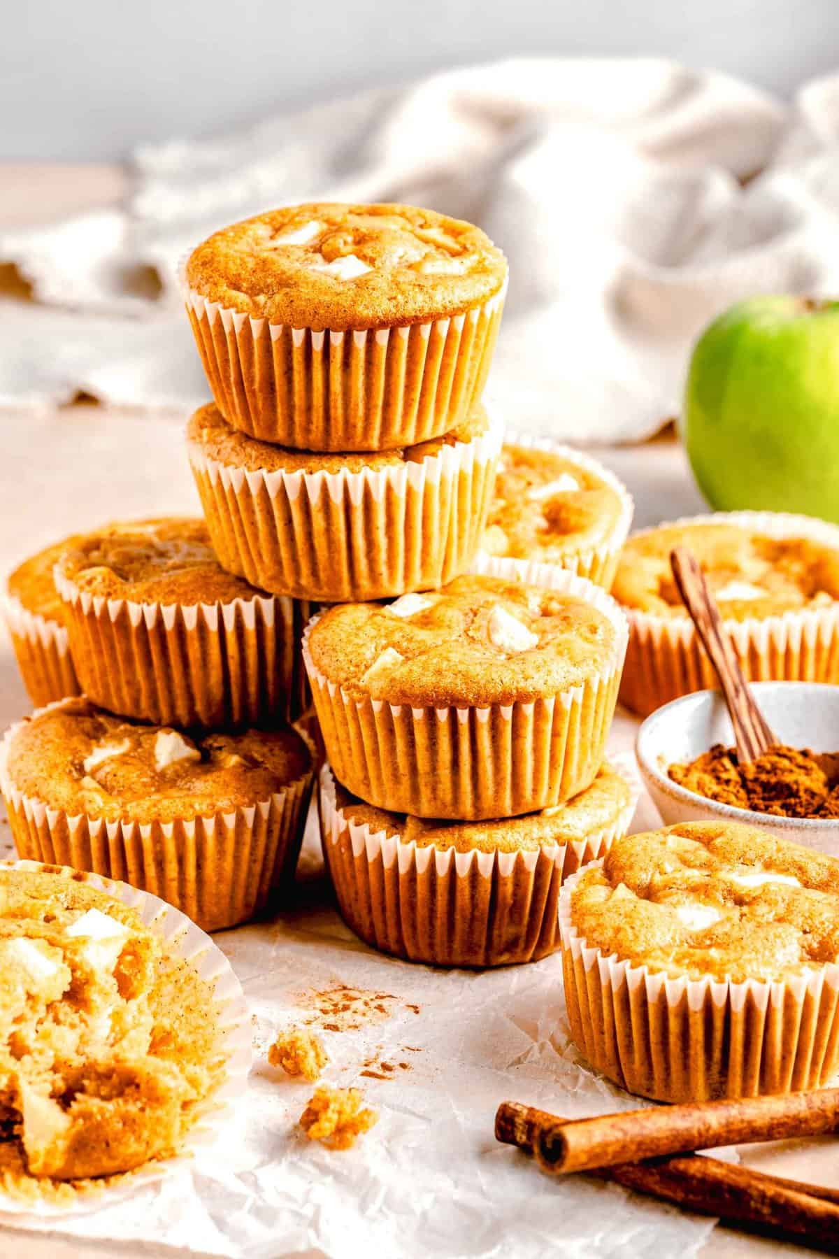 A stack of apple cinnamon muffins.
