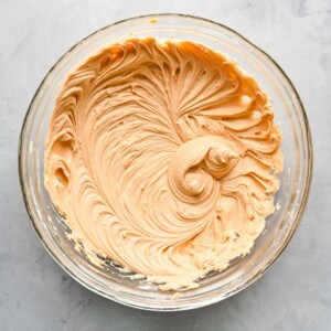 biscoff frosting topping whipped in a clear bowl