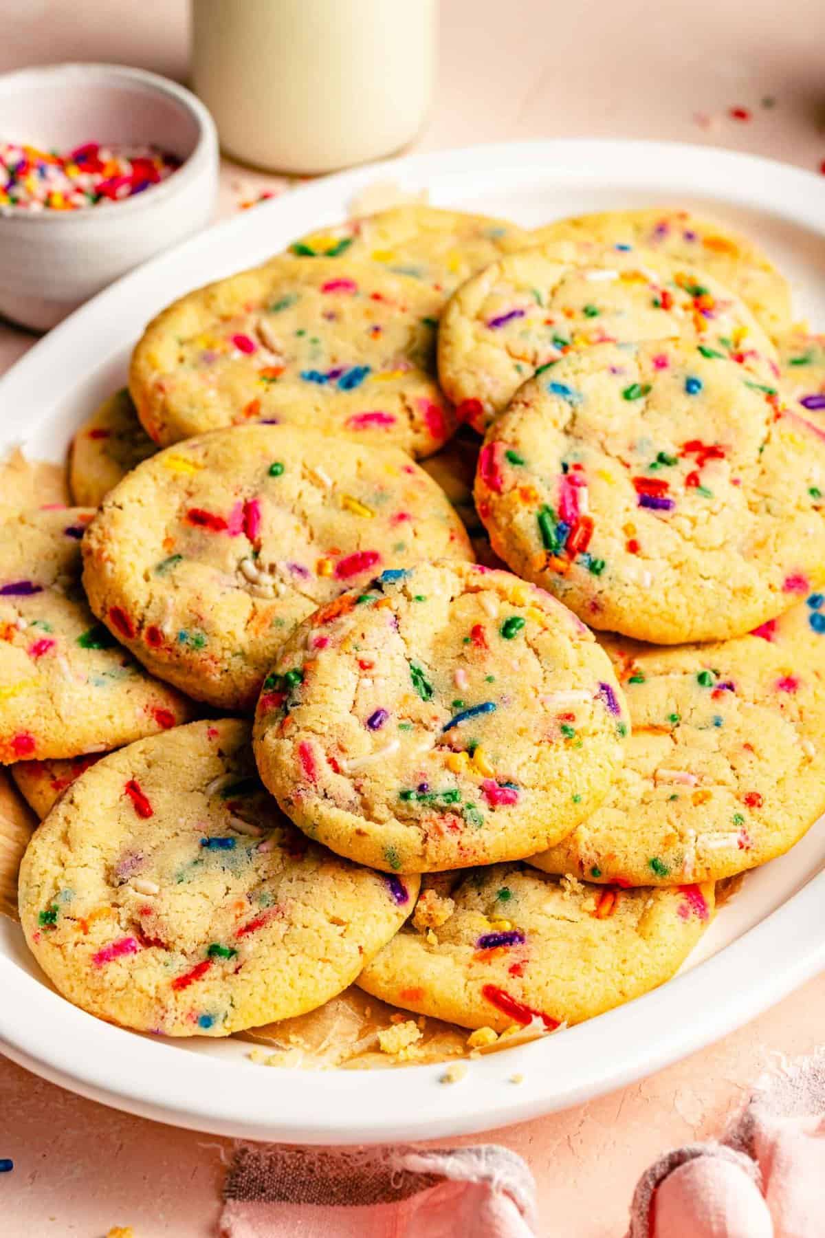 Funfetti cookies on a platter.