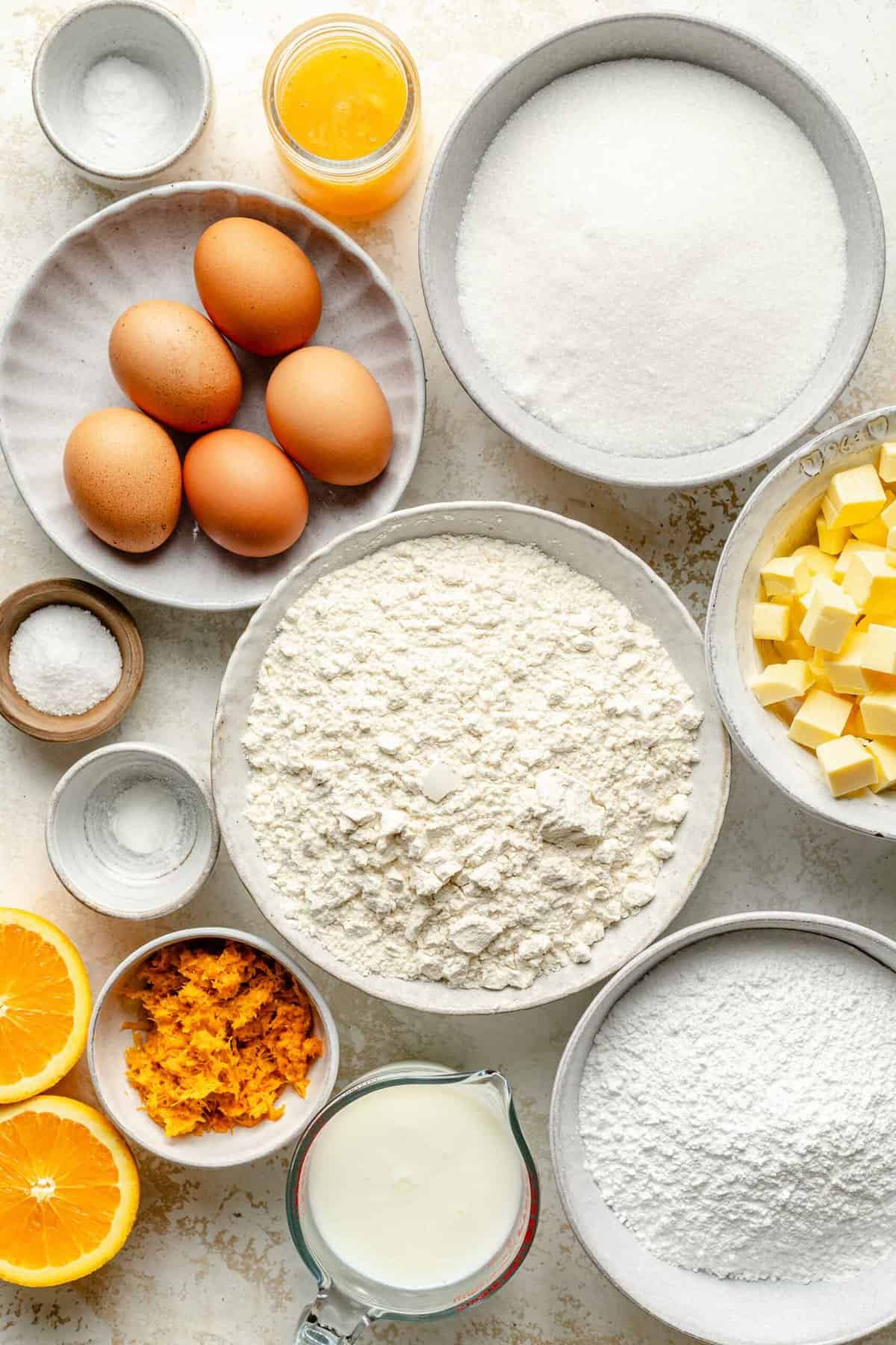 Ingredients for orange pound cake.