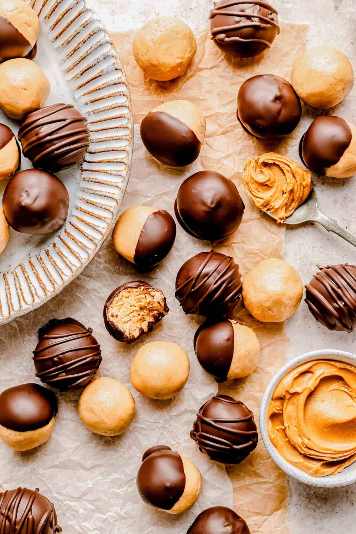 Overhead image of peanut butter balls.