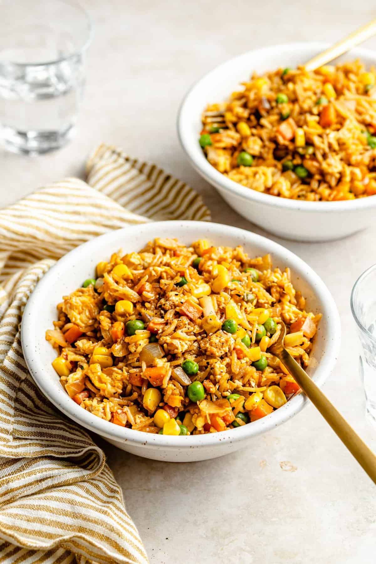 Vegetable fried rice in bowls.