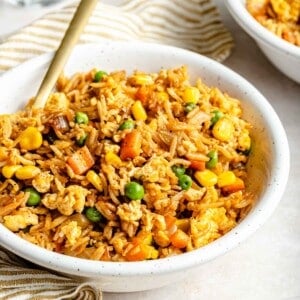 Vegetable fried rice in a bowl.