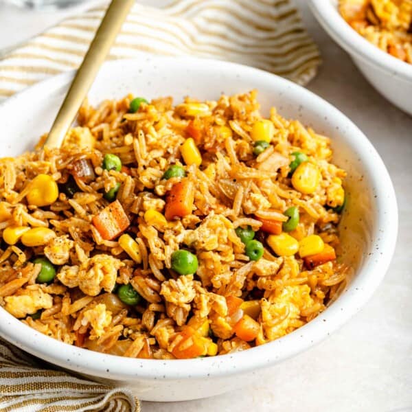 Vegetable fried rice in a bowl.