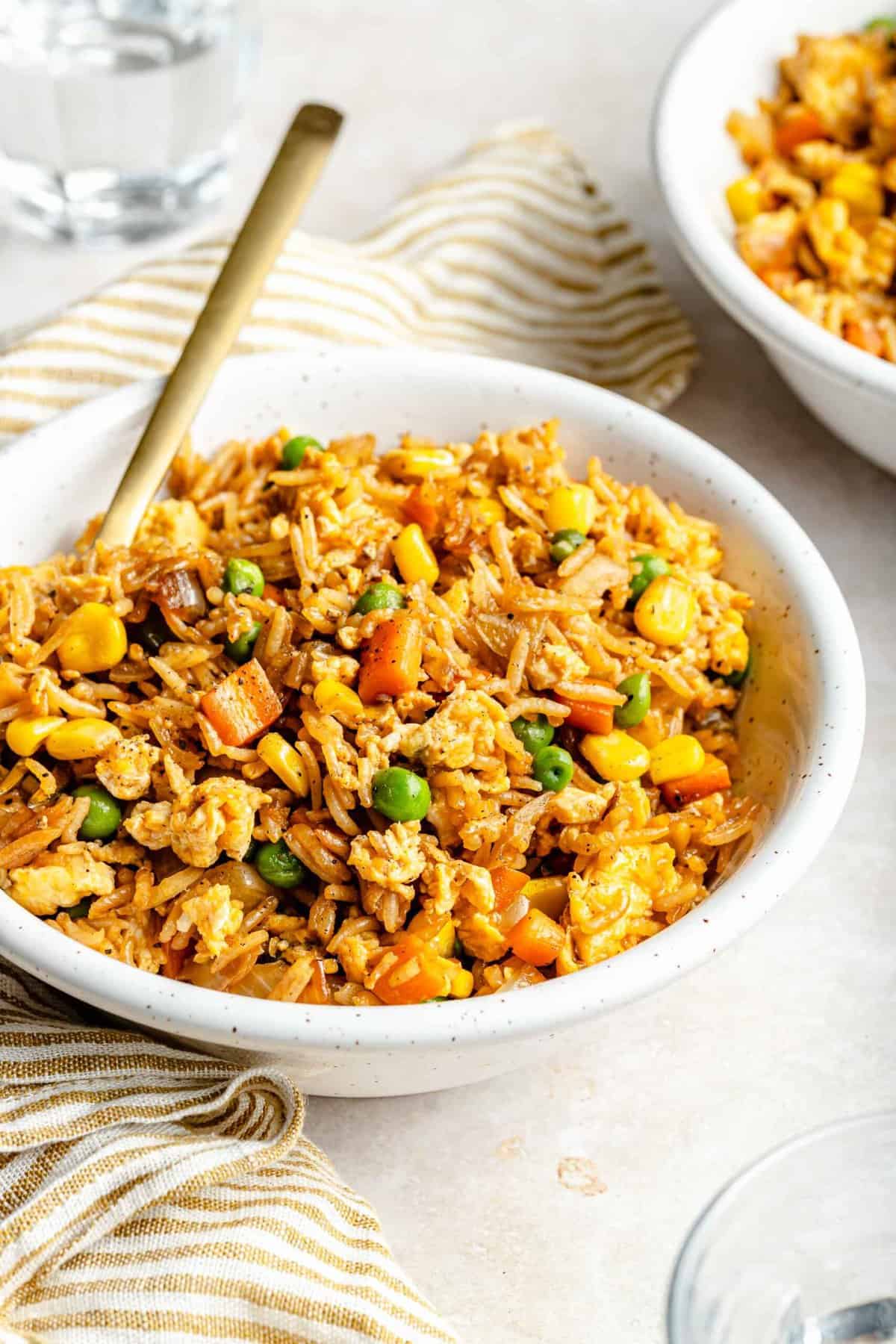 Vegetable fried rice in a bowl.