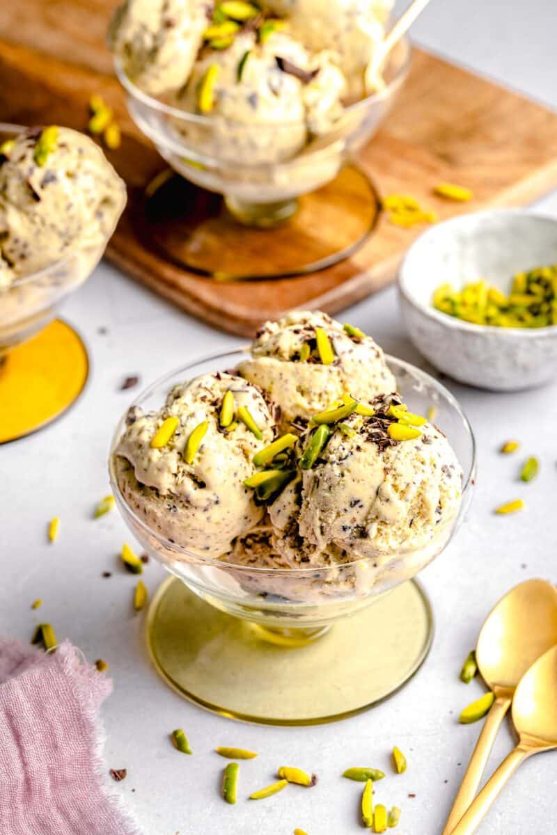 Pistachio ice cream served in bowls.