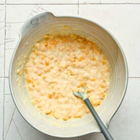 sweet corn and cream of corn added to wet mixture for cornbread casserole