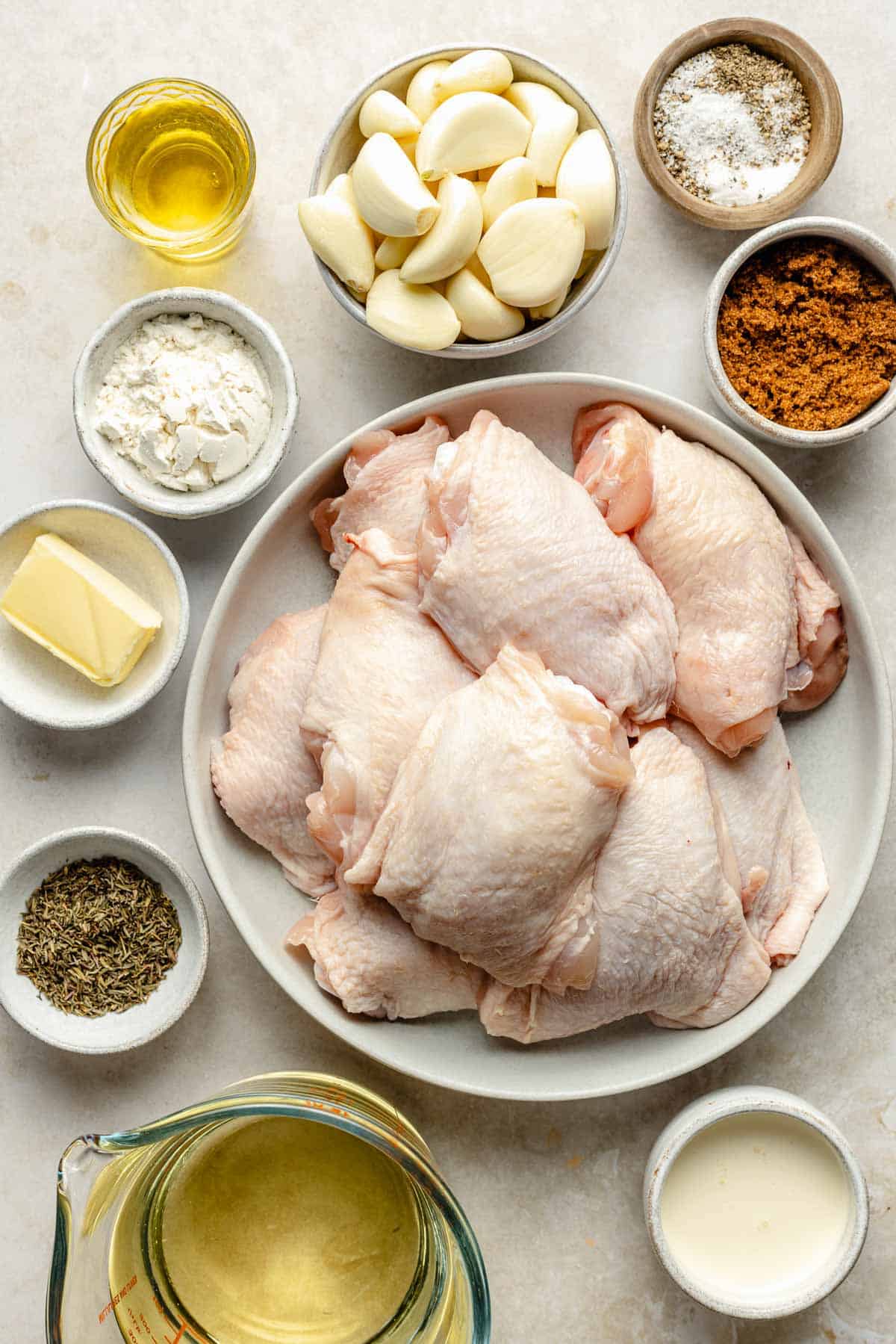 Ingredients for 40 clove garlic chicken.