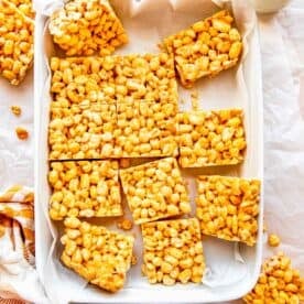 Bars have been cut in the casserole dish.