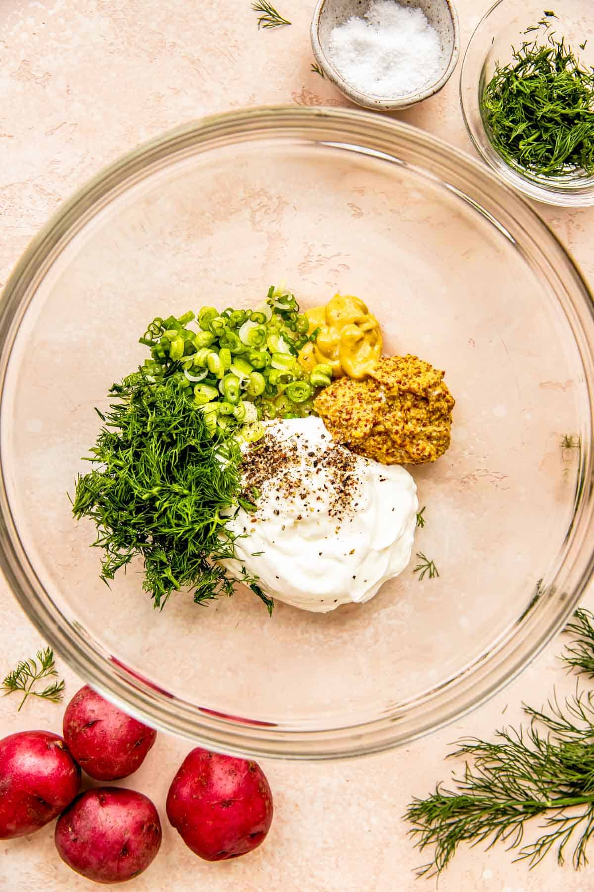 The dressing ingredients are in a bowl. 