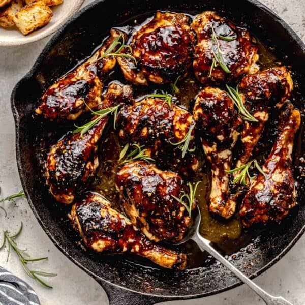 fig and rosemary chicken is in a skillet