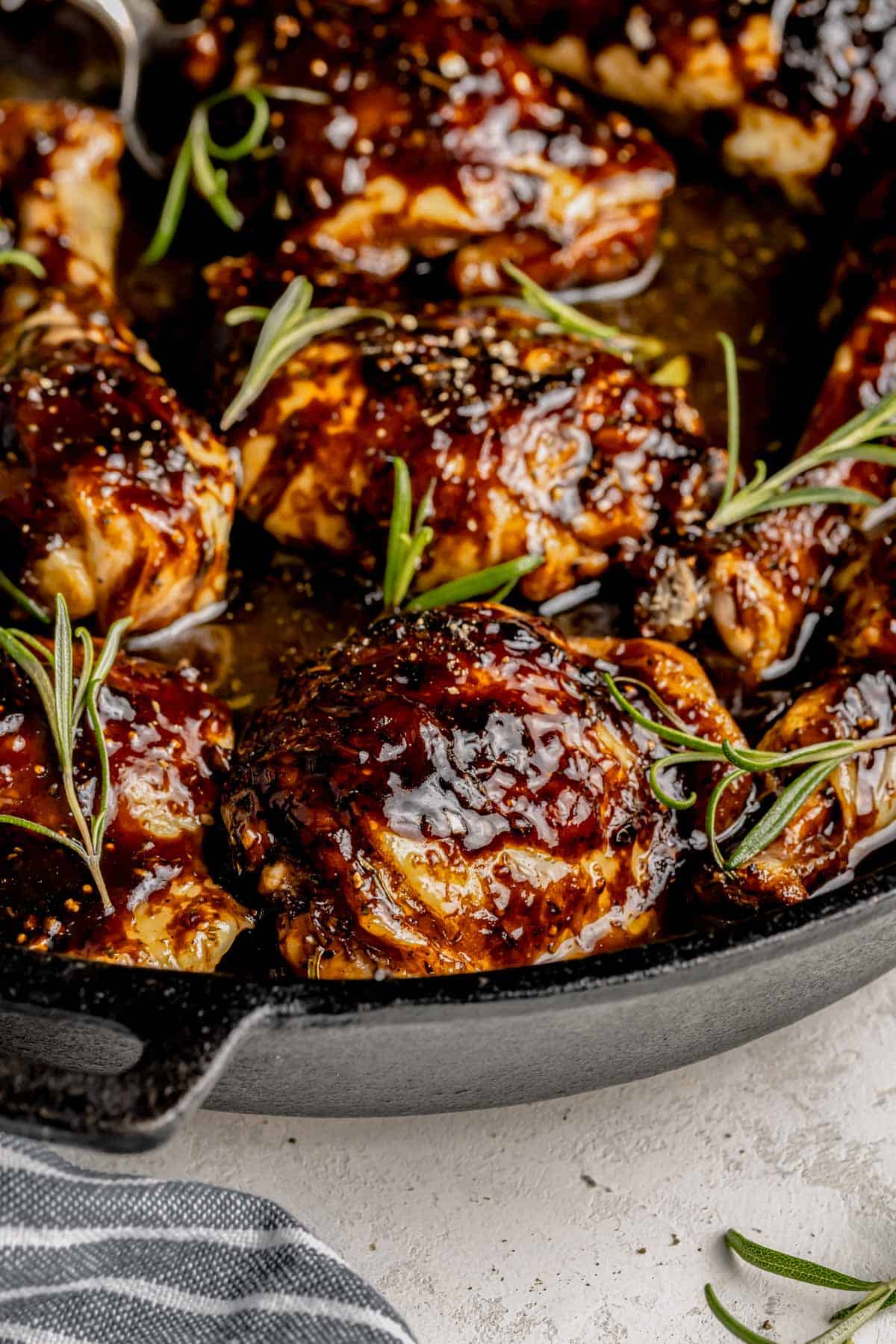 fresh rosemary garnished glazed chicken