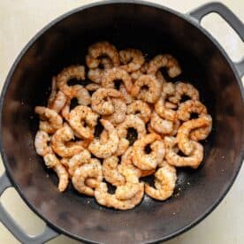 Cooking shrimp in a pot.