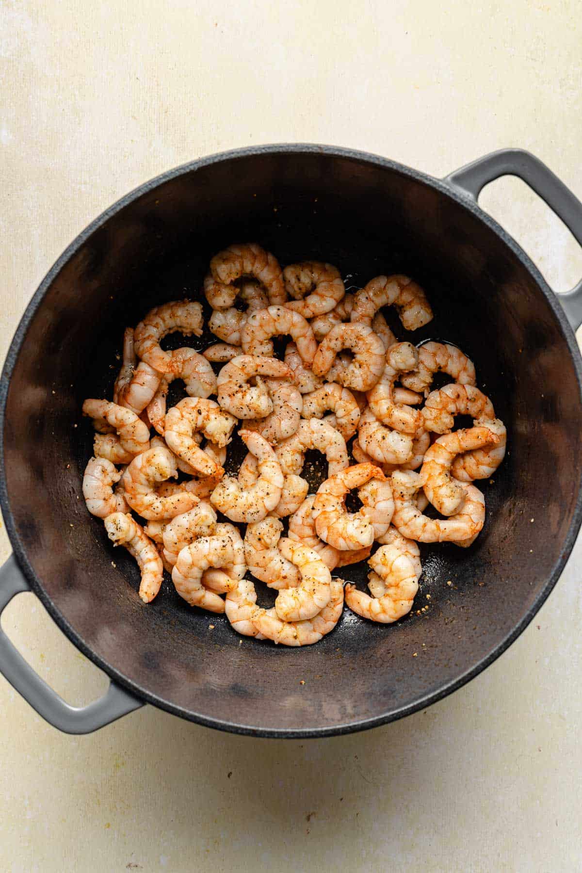 Cooking shrimp in a pot.