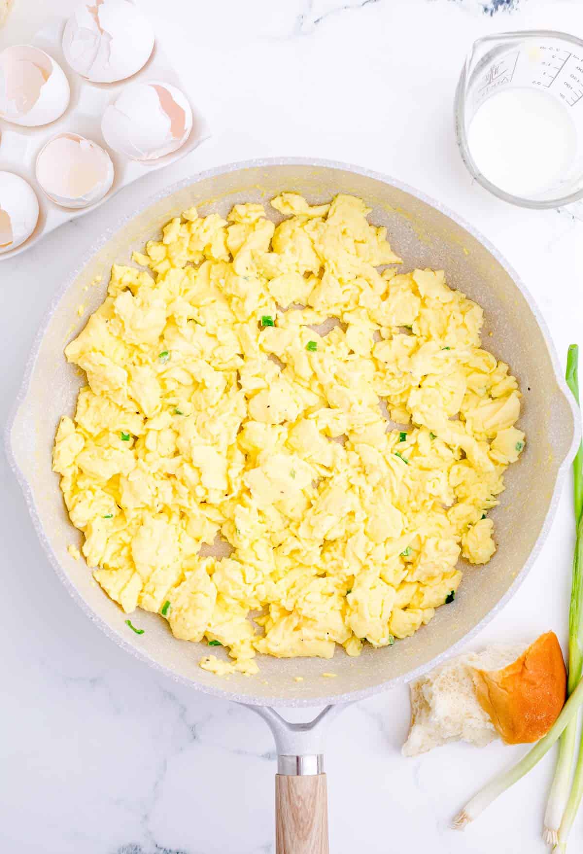 eggs scrambled in a large skillet