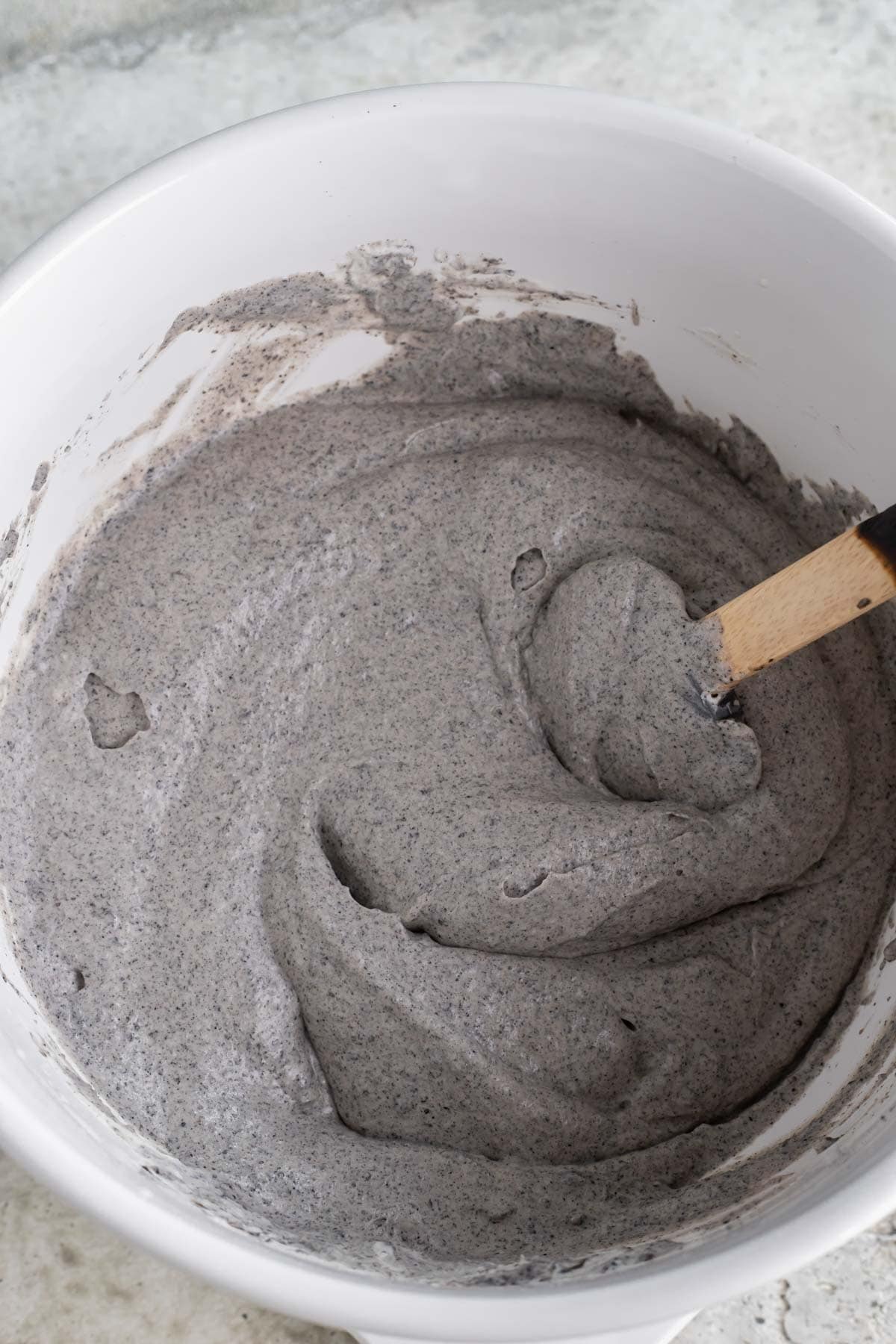 black sesame ice cream mixed together in a bowl