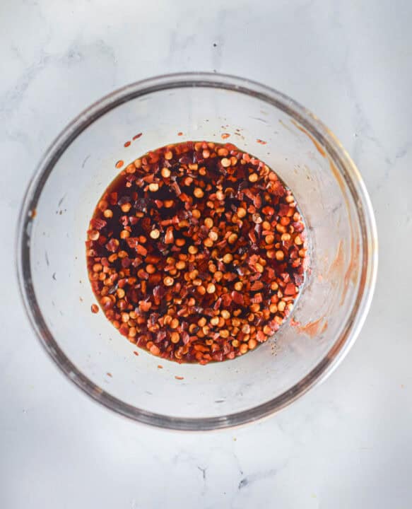 general tso's sauce mixed together in a glass jar