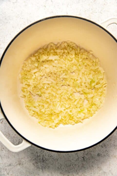 onions and garlic in a dutch oven
