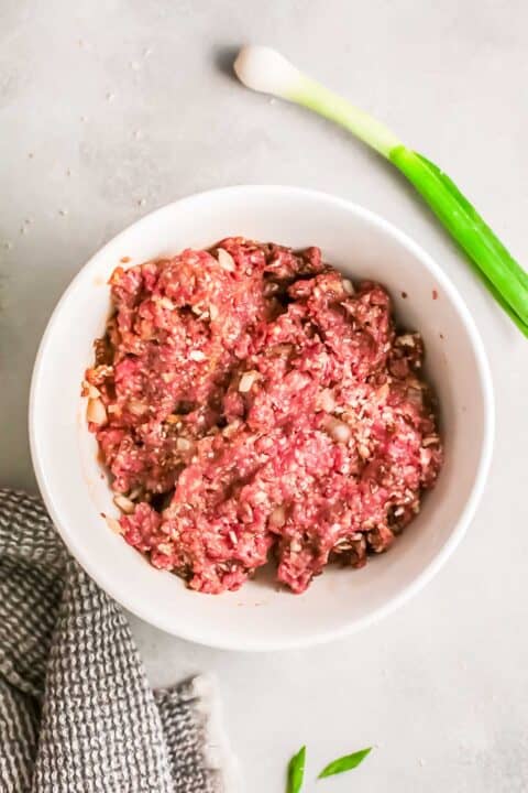 ground beef mixed together with onions and other seasonings