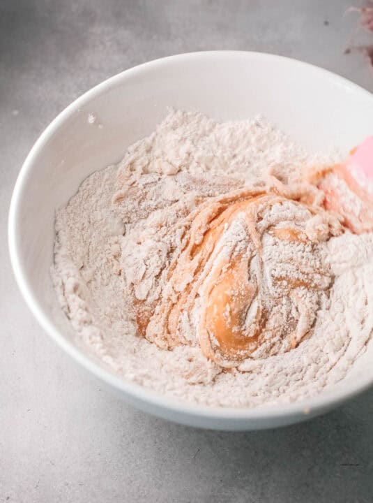 flour mixture stirred together in a white bowl