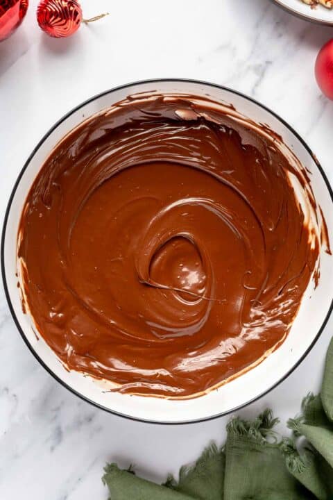 chocolate has been melted in a bowl